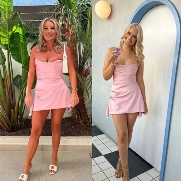 HOUSE OF CB 'Jasmine' Rose Pink Draped Strapless Corset Dress NWOT - Picture 2 of 14